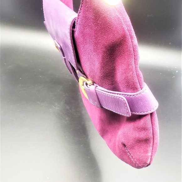 Purple Suede Shoulder Bag Large brass Accents17" strap - Picture 8 of 10